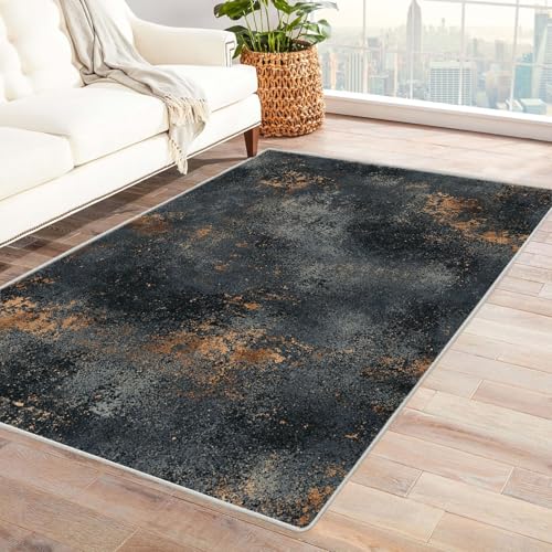 ZAMAEIU Teppich Wohnzimmer, Retro abstrakte Muster, Großer Kurzflor Teppich Waschbarer, Moderner Teppiche, für Esszimmer Küchen Schlafzimmer, Badezimmer(schwarz)-180x270cm von ZAMAEIU