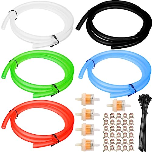 ZAMDOE Benzinschlauch Kraftstoffleitung (5 Stück * 1 Meter) Gummi Kraftstoffschlauch für Motorräder, Kettensägen, Weedeaters, Trimmer (Schwarz/Rot/Blau/Grün/Transparent), mit Kraftstofffilter Klammern von ZAMDOE