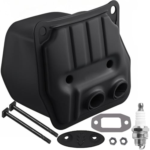 ZAMDOE Kettensägen-Schalldämpfer mit Zwei Löchern für Chinese 45cc 52cc 58cc 59cc 60cc 4500 5200 5800 5900 Kettensägen Ersatzschalldämpfer mit Schalldämpferplatte, Dichtung, Schrauben von ZAMDOE