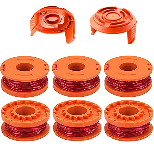 ZAMDOE Rasentrimmer Spule Ersatz Linie für Worx WG150 WG154 WG163 WG180 WG175 WG160 WG160.1 WG155 WG151 Elektrisch Rasentrimmer WA0004 WA0010, Ø 1.65mm, 3m Länge(6 Spule, 2 Kappe WA6531) von ZAMDOE