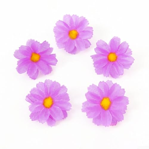 100 künstliche Gänseblümchen-Blütenköpfe, 5 cm, Seide, Kunst-Chrysanthemen für DIY-Haar-Accessoires, Kränze, Hochzeitssträuße und Heim-Blumen-Bastelarbeiten, Dekoration, Rosa, Blau, Lila, Weiß, Creme von ZAMETTER