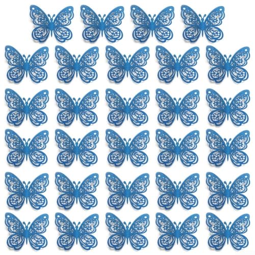 24 x 3D-Schmetterlings-Wandaufkleber für Zuhause, Party und Hochzeit, Dekoration, PVC, wasser- und staubdichtes Design (blau) von ZAMETTER