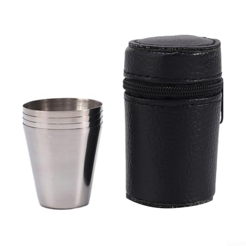 4 x 30 ml Edelstahlbecher mit Lederhalter für Outdoor und Picknick von ZAMETTER