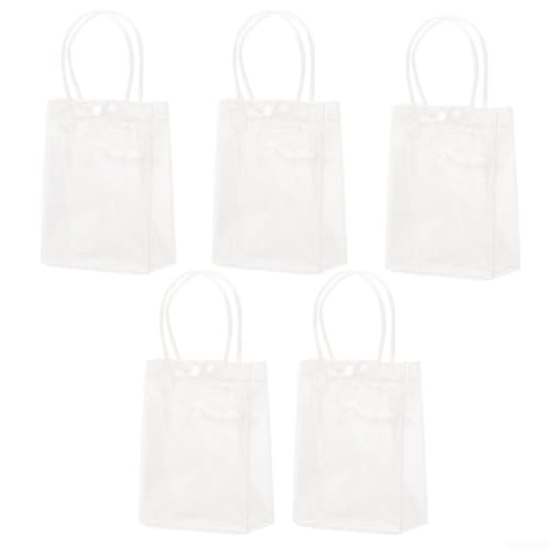 5 transparente wiederverwendbare PVC-Tragetaschen mit transparenten Griffen, leichte, wasserdichte Plastiktüten für Einzelhandel, Party-Verpackung und den täglichen Einkauf (20 x 30 x 10 cm) von ZAMETTER