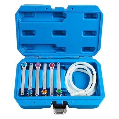 Bremsenentlüftungsschlüssel-Set mit 1,2 m Silikonschlauch und 7–12 mm 12-Kant-Steckschlüssel-Adaptern für effiziente Wartung des Auto-Bremssystems (7-teiliges Set) von ZAMETTER