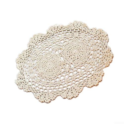 Dekoratives ovales Tischset mit floralen Spitzendeckchen, handgefertigt, Baumwolle, für Esstische (Beige) von ZAMETTER
