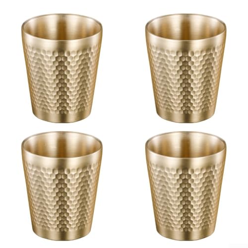 Doppelwandige Edelstahl-Campingbecher, Set mit 4 stapelbaren isolierten Kaffeebechern, 175 ml, Metall-Reisebecher mit gehämmertem Muster, für Outdoor, Wandern, Picknick, Strandparty (gelb) von ZAMETTER