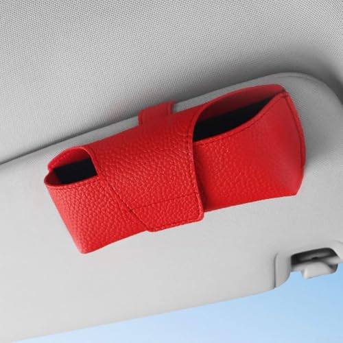 Fahrzeug-Sonnenbrillen-Aufbewahrungsbox mit Sonnenschutz, Brillenclip, PU-Leder-Halterung für sichere Platzierung und schnellen Zugriff im Auto (rot) von ZAMETTER