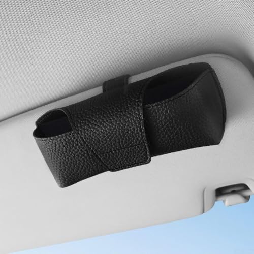 Fahrzeug-Sonnenbrillen-Aufbewahrungsbox mit Sonnenschutz, Brillenclip, PU-Leder-Halterung für sichere Platzierung und schnellen Zugriff im Auto (schwarz) von ZAMETTER