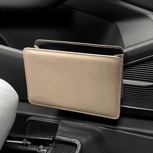 Faltbarer Auto-Mülleimer und Tür-Aufbewahrungsbox mit Sitzrücken-Hänge-Organizer, PU-Leder-Fahrzeug-Innenaufbewahrung (beige) von ZAMETTER