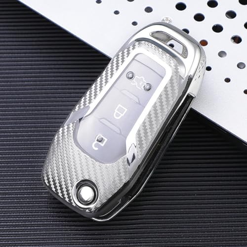 Für TPU-Karbonfaser-Klappschlüssel-Hülle für Ford-Autoschlüssel, passend für Escape für EcoSport Explorer F150 F250 F350 Maverick Modelle 2015 bis 2022 (Silber) von ZAMETTER
