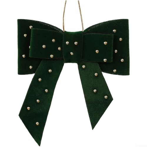 Gefüllter Weihnachtsbaumschmuck aus Baumwolle, Herz und Schleife, Plüsch-Hängedekoration für Baum oder Fenster, dunkelgrün oder weinrot, weicher Stoff, Urlaubsdekoration, 8–9,5 cm, leicht, saisonaler von ZAMETTER