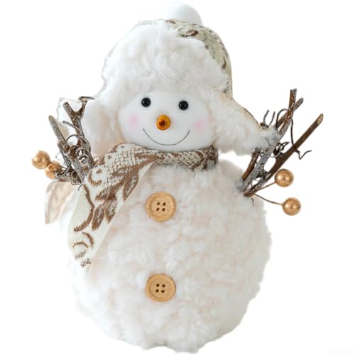 Goldener weicher Stoff Weihnachten Schneemann Puppe Tischornament für Urlaubsdekoration, charmante weiße Plüschfigur, Dekoration für Regale, Kaminsims und Schreibtische, festliches Winterthema für den Goldener weicher Stoff Weihnachten Schneemann Puppe Tischornament für Urlaubsdekoration, charmante weiße Plüschfigur, Dekoration für Regale, Kaminsims und Schreibtische, festliches Winterthema für den von ZAMETTER