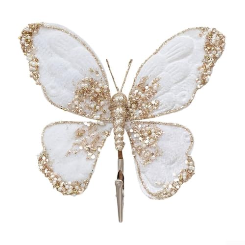 Hochzeits- und Heimdekorations-Schmetterlings-Clips mit Stoffkonstruktion, um Veranstaltungen und saisonale Arrangements zu verschönern (weiß) von ZAMETTER