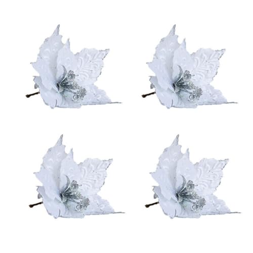 Holiday Flower Decoration Set 4Pcs Cloth Flowers for Christmas Tree and Home Use (White) von ZAMETTER