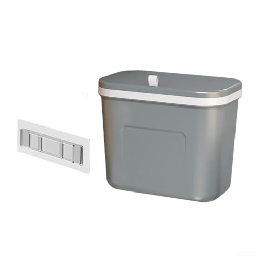 Kompakter Wand-Mülleimer mit stanzfreiem Aufkleber und Schiebedeckel für Küche und Badezimmer, hängende Installation (8 l Gipsgrau) von ZAMETTER