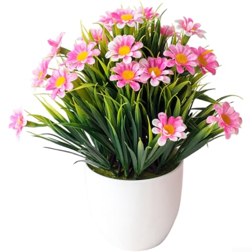 Künstliche Chrysanthemen-Seidenblumen, Topfpflanzen-Set mit lebensechtem Design für Heimdekoration, Hochzeits-Mittelstücke und Terrassen-Display, pflegeleichtes Blumenarrangement, 25 cm (Rosa) von ZAMETTER