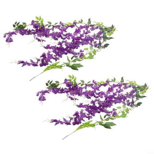 Künstliche Glyzinien-Blumenranken, 2 Stück für elegante Hochzeits- und Heimdekoration, mit einem lebensechten Design und einfacher Präsentation für atemberaubende Arrangements (dunkelviolett) von ZAMETTER