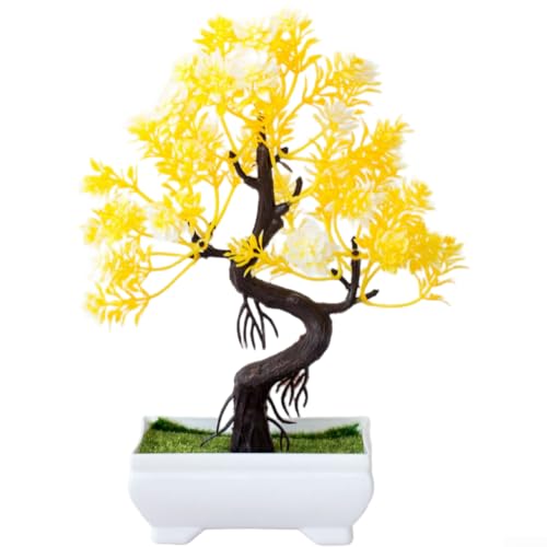 Künstliche Seidenblumen, Topfpflanze, lebensechtes Kunstblumenarrangement für Desktop, Tisch, Wohnzimmer oder Büro, pflegeleicht, Heimdekoration in mehreren Farboptionen (gelb) von ZAMETTER