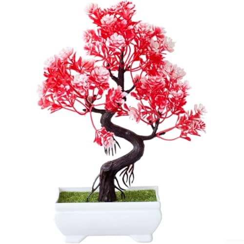 Künstliche Seidenblumen, Topfpflanze, lebensechtes Kunstblumenarrangement für Desktop, Tisch, Wohnzimmer oder Büro, pflegeleicht, Heimdekoration in mehreren Farboptionen (rot) von ZAMETTER