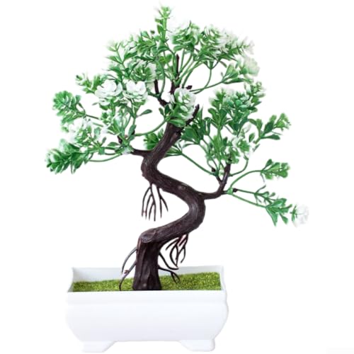 Künstliche Seidenblumen, Topfpflanze, lebensechtes Kunstblumenarrangement für Desktop, Tisch, Wohnzimmer oder Büro, pflegeleicht, Heimdekoration in mehreren Farboptionen (weiß) von ZAMETTER