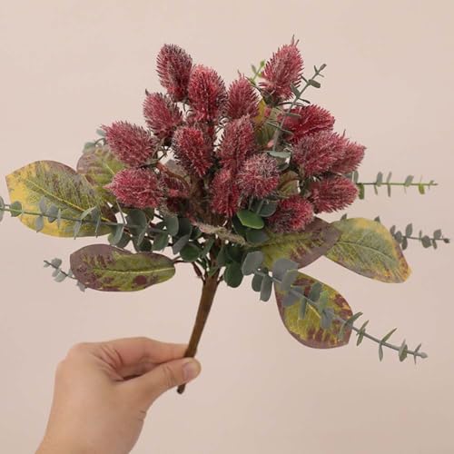 Künstlicher Eryngium-Bouquet mit lebendigen, realistischen Kunststoff-Blumen für Zuhause, Büro, Hochzeit, Party, Dekoration, langlebig, pflegeleicht, Kunstblumenarrangement (rot) von ZAMETTER