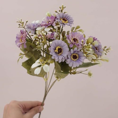 Künstlicher Gänseblümchen-Blumenstrauß, Seidenstoff, Blumen für Heimdekoration, Hochzeit, Party, Büro, Tischdekoration, wartungsfreies Blumenarrangement (lila) von ZAMETTER