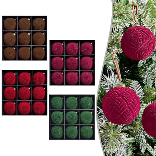 Neun Samt-Weihnachtskugeln zum Aufhängen für Urlaub und saisonale Innendekoration, verschönern den Weihnachtsbaum und für festliche Atmosphäre (grün) von ZAMETTER