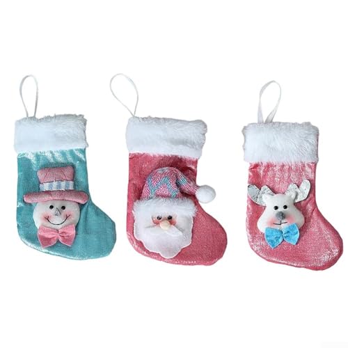 Set mit 3 hängenden Weihnachtssocken-Anhängern für saisonale Dekoration, geeignet für Bäume, Türen und Autos, hergestellt aus Stoff mit eingebautem melodischem Windspiel von ZAMETTER