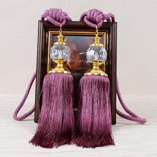 Stilvolle Raffhalter mit langem Seil und elegantem Perlen-Quasten-Design für den Heimgebrauch (dunkelviolett) von ZAMETTER
