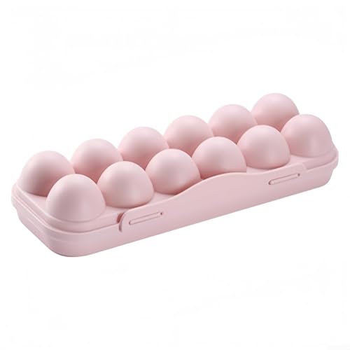 Tragbare Eier-Aufbewahrungsbox aus Kunststoff mit 18 Schlitzen, Schutzhülle für sicheres Halten von Eiern auf Ausflügen und Aktivitäten im Freien (12 Fächer, Rosa) von ZAMETTER