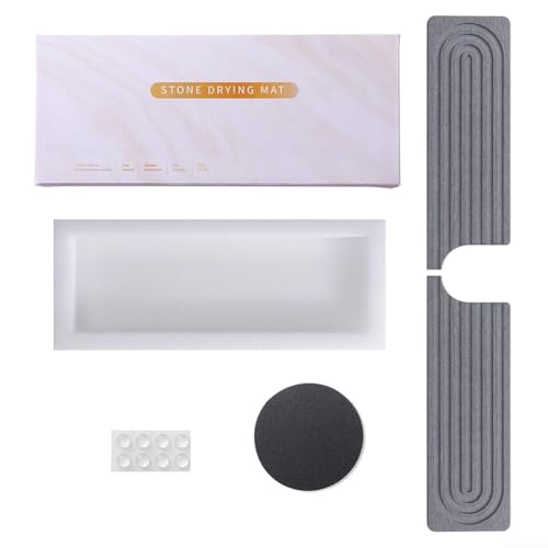 U-förmige Wasserhahn-Tropfmatte, 40 x 10 cm, Diatomaceou-Wasserhahn-Pad für Küchenspüle oder Badezimmer-Arbeitsplatte, wasserabsorbierender Spülbeckenschutz, inklusive 2 Matten, Schleifpapier und U-förmige Wasserhahn-Tropfmatte, 40 x 10 cm, Diatomaceou-Wasserhahn-Pad für Küchenspüle oder Badezimmer-Arbeitsplatte, wasserabsorbierender Spülbeckenschutz, inklusive 2 Matten, Schleifpapier und von ZAMETTER