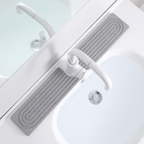U-förmige Wasserhahn-Tropfmatte, 40 x 10 cm, Diatomaceou-Wasserhahn-Pad für Küchenspüle oder Badezimmer-Arbeitsplatte, wasserabsorbierender Spülbeckenschutz, inklusive 2 Matten, Schleifpapier und U-förmige Wasserhahn-Tropfmatte, 40 x 10 cm, Diatomaceou-Wasserhahn-Pad für Küchenspüle oder Badezimmer-Arbeitsplatte, wasserabsorbierender Spülbeckenschutz, inklusive 2 Matten, Schleifpapier und von ZAMETTER