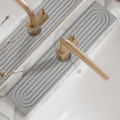 U-förmige Wasserhahn-Tropfmatte, 40 x 10 cm, Diatomaceou-Wasserhahn-Pad für Küchenspüle oder Badezimmer-Arbeitsplatte, wasserabsorbierender Spülbeckenschutz, inklusive 2 Matten, Schleifpapier und von ZAMETTER