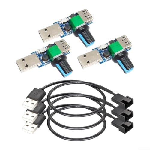 USB Lüftergeschwindigkeitsregler 3er-Pack für 5V Lüfter Netzadapterkabel mit Drehknopf Steuerung, 30cm 3-polig/4-polige Kompatibilität, DC 4-12V Eingang, Leiser Betrieb für PC und Schreibtisch von ZAMETTER