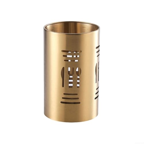 Utensilien-Organizer für die Arbeitsplatte, elegantes Edelstahlgestell für Gabeln, Löffel und Essstäbchen (Gold A) von ZAMETTER