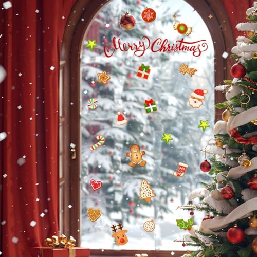 Weihnachtliche Wand- und Fensteraufkleber, 30 x 60 cm, PVC, abnehmbar, festliche Aufkleber für Heimdekoration, einfach anzubringen, Urlaubsdesign für Wohnzimmer, Schlafzimmer, Ladenfronten und Weihnachtliche Wand- und Fensteraufkleber, 30 x 60 cm, PVC, abnehmbar, festliche Aufkleber für Heimdekoration, einfach anzubringen, Urlaubsdesign für Wohnzimmer, Schlafzimmer, Ladenfronten und von ZAMETTER