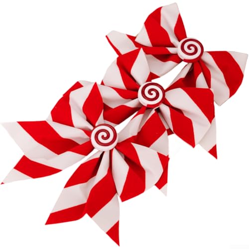 Weihnachtsbaum-Schleife-Set, festliche rote und helle Streifen, Süßigkeiten-Design, Stoffband-Dekorationen für Weihnachtsbaum, Fenster und saisonale Displays, 3 Stück (dicke Streifen) von ZAMETTER