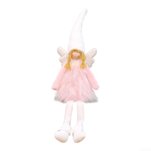Weihnachtsengel Puppe Dekoration Weiß Rosa Dehnbare Flügel Sitzposition Urlaub Home Decors Weicher Plüschstoff Festliches Ornament Baum Display Geschenk (sitzend rosa) von ZAMETTER