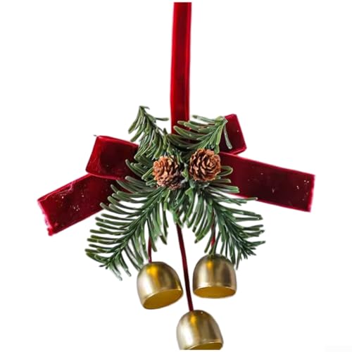 Weihnachtsglockenkranz mit roter Schleife, Tannenzapfen und Beeren-Akzenten, Holz und Kunststoff, hängende Dekoration für Baum, Auto oder Zuhause, Urlaubsdekoration, 24 cm (Stil B) von ZAMETTER