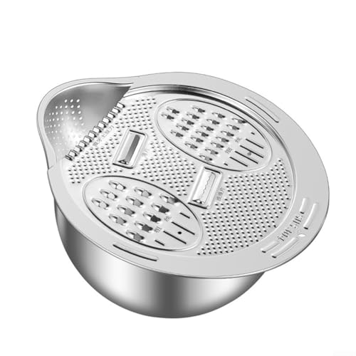 ZAMETTER 2-in-1-Rührschüssel mit abnehmbarem Reibedeckel, rutschfester Boden, Metall-Salatschüssel mit luftdichten Deckeln, Edelstahl-Rührschüsseln, 2-in-1 Reiswasch- und Gemüsesieb zum Kochen von ZAMETTER