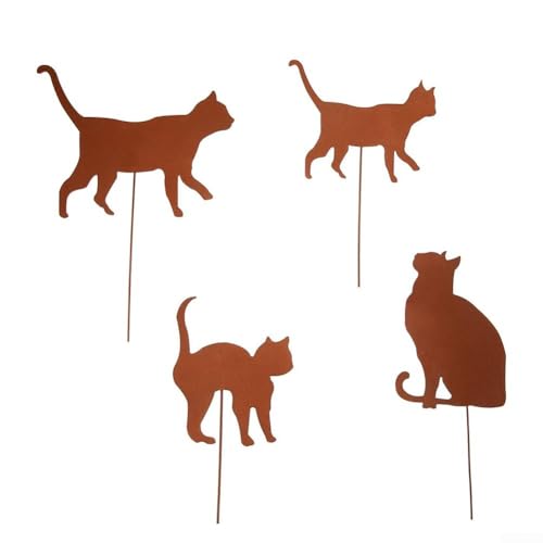 ZAMETTER 3 Katzen/4 Katzen rostiges Tier-Set Garten Blumentopf Dekoration Outdoor Innenhof Steckgras Bodenstecker Eisen Silhouette (4 Katzen) von ZAMETTER