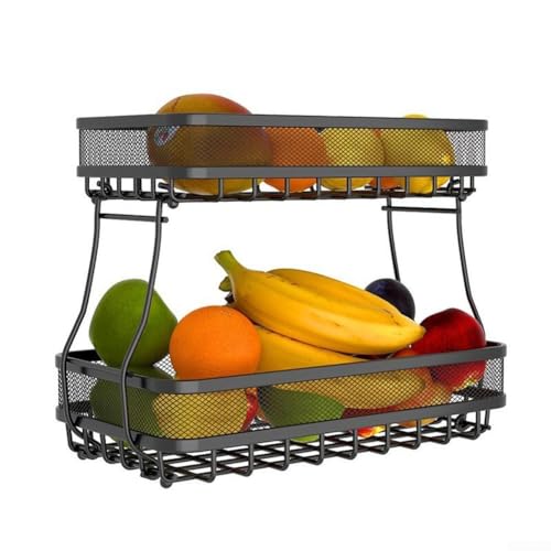 ZAMETTER Abnehmbarer, doppellagiger Obst- und Gemüsekorb, einfaches rechteckiges Aufbewahrungsregal, abnehmbarer Eisen-Obstkorb ZAMETTER Abnehmbarer, doppellagiger Obst- und Gemüsekorb, einfaches rechteckiges Aufbewahrungsregal, abnehmbarer Eisen-Obstkorb von ZAMETTER