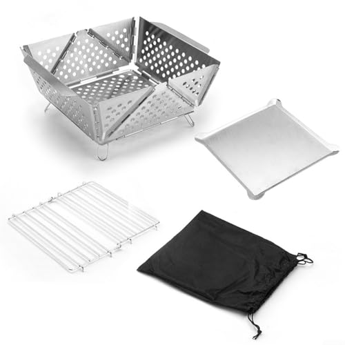 ZAMETTER Klappbarer Grill, 19,3 x 19,3 x 10 cm, faltbar, Holzkohlegrill, Schreibtisch, Tischplatte, Outdoor, Edelstahl, Smoker, Grill, Lagerfeuer, Holzkohlegrill von ZAMETTER