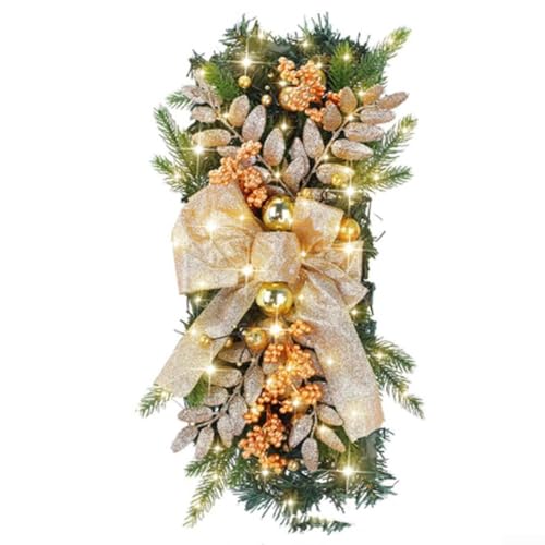 ZAMETTER Künstlicher Weihnachtskranz 20 x 45 cm Weihnachten Künstliche Girlanden Trim Kranz Tür Treppe Girlanden Innovative Weihnachten Künstliche Girlanden Trims Kränze mit Licht (Warming Lampe) von ZAMETTER