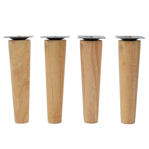 ZAMETTER Möbelbeine aus natürlichem Eichenholz, schräg zulaufend, für Schrank, Sofa, Tisch, Massivholz, Ersatzbein mit Montageplatten, Bodenschoner (schräg 10 cm) von ZAMETTER
