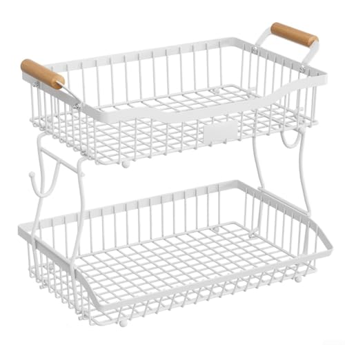 ZAMETTER Obstkorb, 2 Etagen, Metall, Obstschale, Korbständer, rechteckiger Draht, Aufbewahrungskörbe, Obstschalenhalter, Brotkörbe, Gemüseregal, Küche, Arbeitsplatte, Regal für Obst, Gemüse (weiß) ZAMETTER Obstkorb, 2 Etagen, Metall, Obstschale, Korbständer, rechteckiger Draht, Aufbewahrungskörbe, Obstschalenhalter, Brotkörbe, Gemüseregal, Küche, Arbeitsplatte, Regal für Obst, Gemüse (weiß) von ZAMETTER