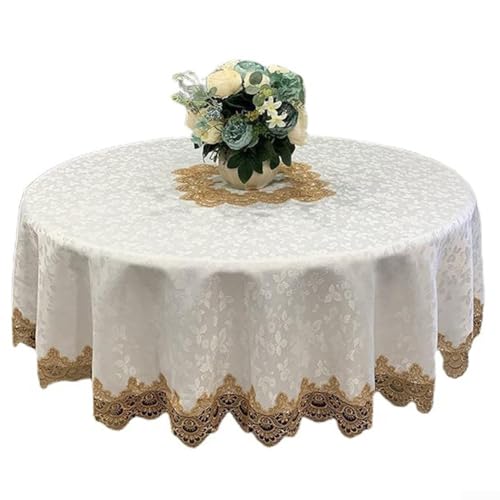 ZAMETTER Runde Spitzentischdecke Vintage Floral Crochet Overlay Scalloped Edge Sheer Dekorative Deckchen Stil Tischdecke Polyester Stoff Waschbar Tischschutz (A) von ZAMETTER