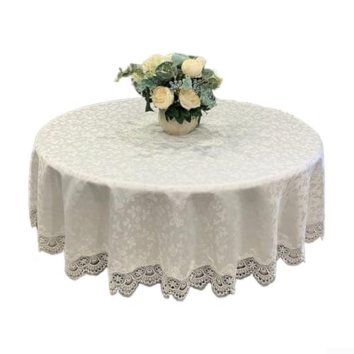 ZAMETTER Runde Spitzentischdecke Vintage Floral Crochet Overlay Scalloped Edge Sheer Dekorative Deckchen Stil Tischdecke Polyester Stoff Waschbar Tischschutz (F) von ZAMETTER