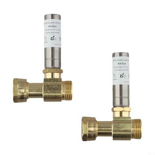 ZAMETTER Wasserhammer-Arrestor 3/4 Zoll NH Gewinde Edelstahl Wasserhammer Arrestor Messing T-Anschluss Geräuschdämpfung Sanitärzubehör mit 250 PSI Druck 82.2 °C Temperatur Bewertung (2 Stück) von ZAMETTER